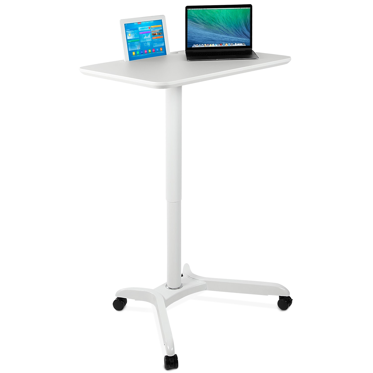 Mount-It! MI-7975 Standing Mobile Laptop Cart Workstation, 29-15/16inH x 28inW x 21-1/8inD, White - Image 3