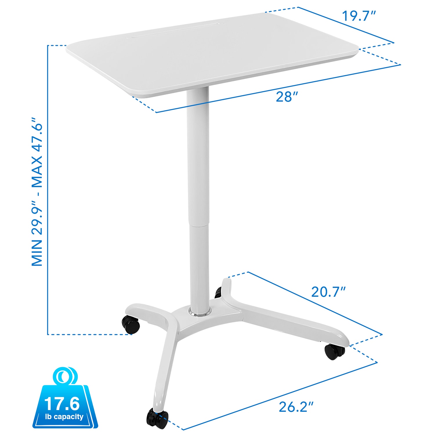 Mount-It! MI-7975 Standing Mobile Laptop Cart Workstation, 29-15/16inH x 28inW x 21-1/8inD, White - Image 4