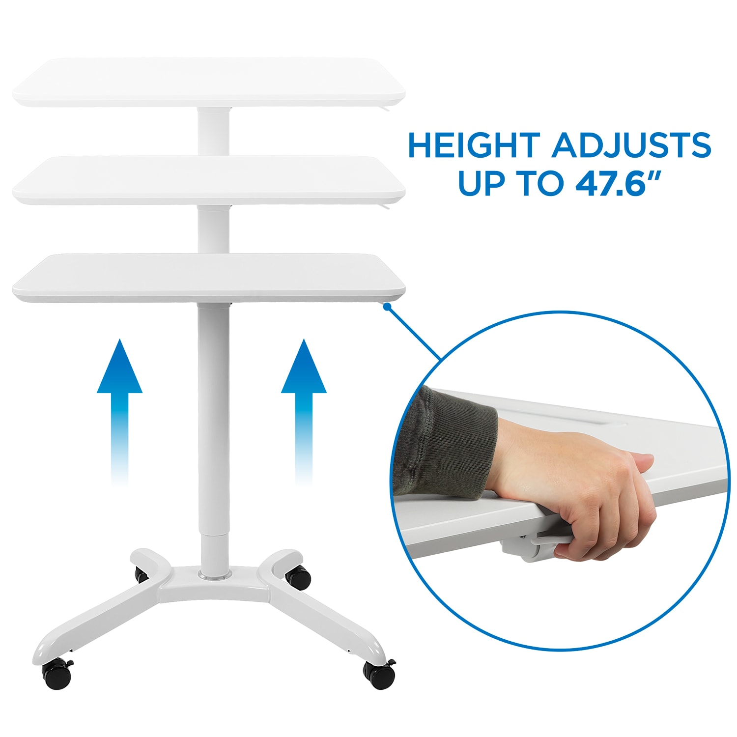 Mount-It! MI-7975 Standing Mobile Laptop Cart Workstation, 29-15/16inH x 28inW x 21-1/8inD, White - Image 6