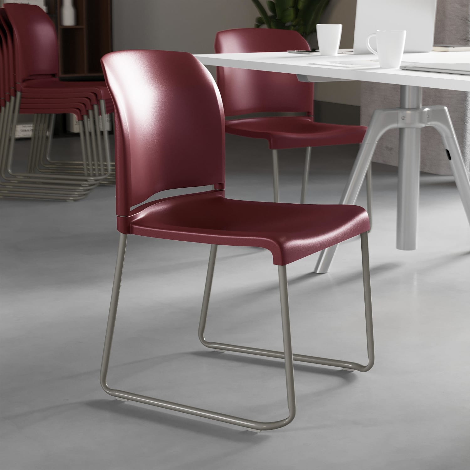 Flash Furniture HERCULES Full-Back Contoured Stacking Chair With Sled Base, Burgundy/Gray - Image 5