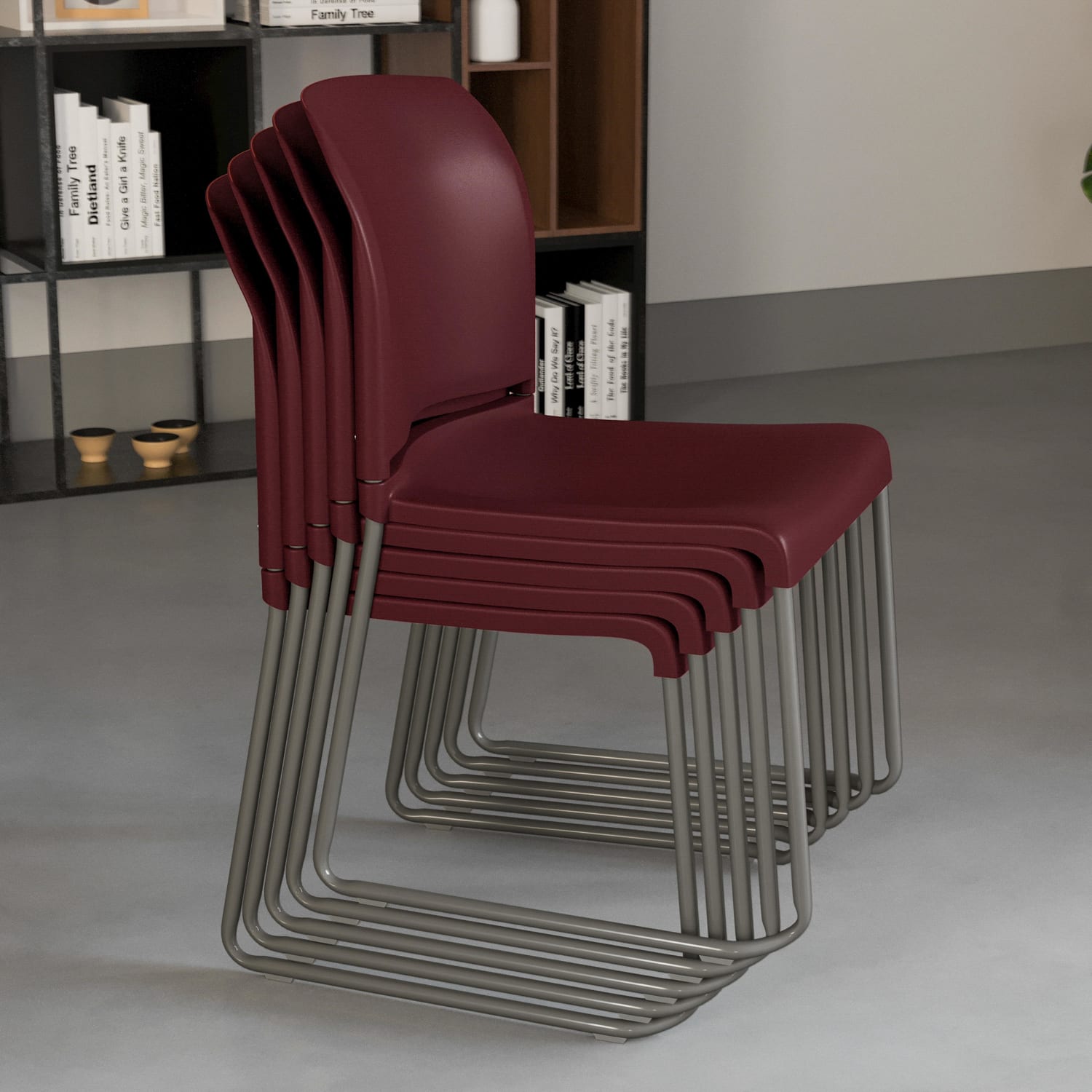 Flash Furniture HERCULES Full-Back Contoured Stacking Chair With Sled Base, Burgundy/Gray - Image 6