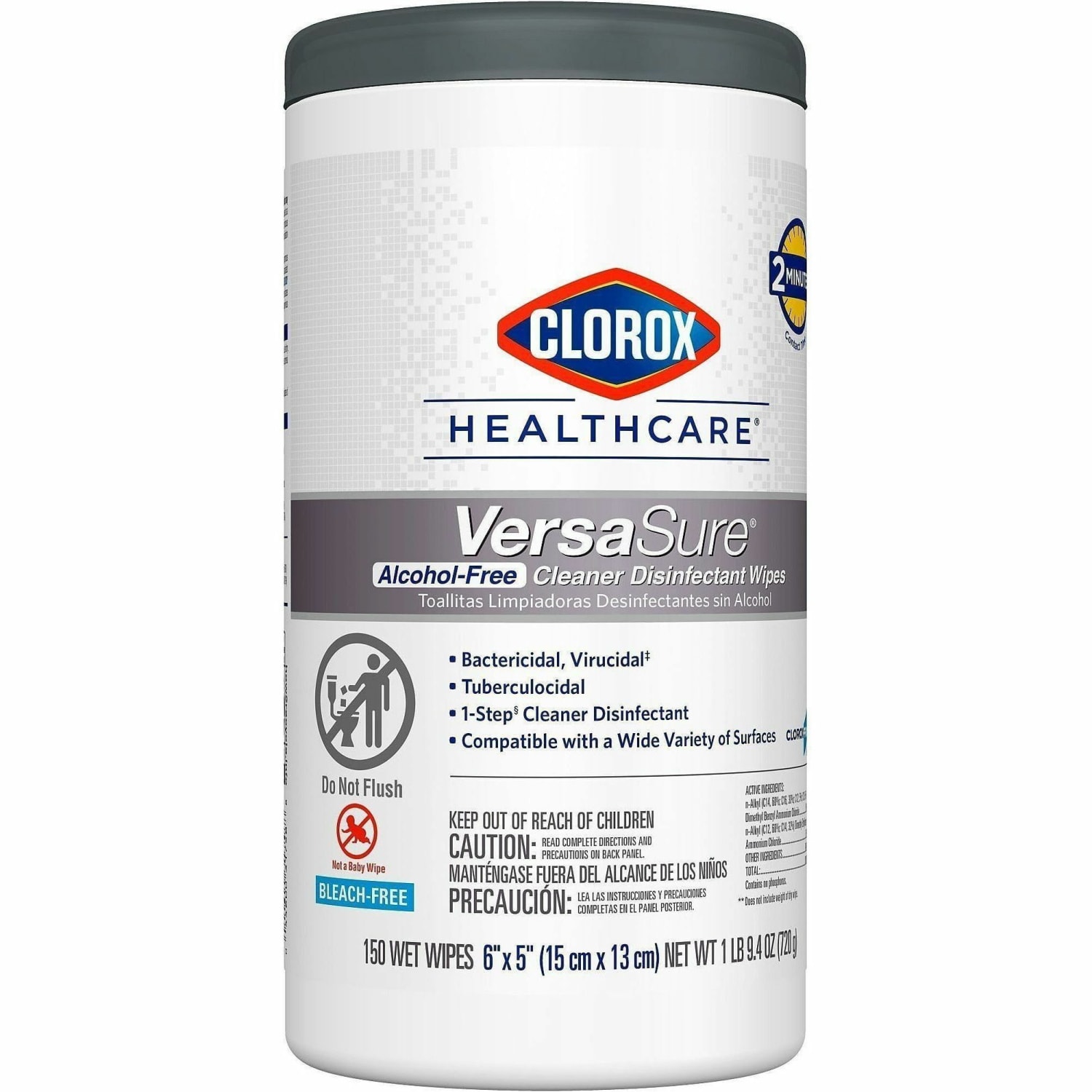 Clorox Healthcare VersaSure Disinfectant Wipes - Ready-To-Use - 8in Length x 6.75in Width - Strong, Durable, Alcohol-free, Fume-free, Fragrance-free, Pre-moistened - White - 150Tub - 6 / Carton - Image 3