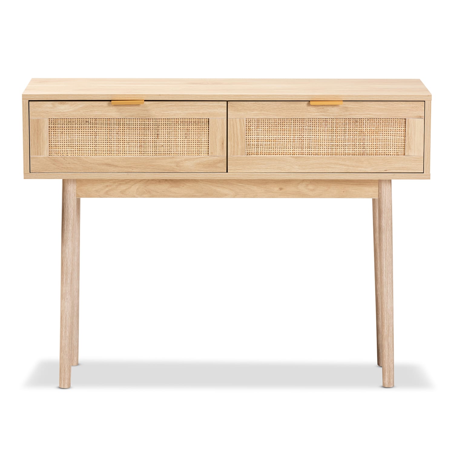 Baxton Studio Mid-Century Modern Rattan 2-Drawer Console Table, 29-1/2inH x 39-7/16inW x 11-13/16inD, Light Oak - Image 4