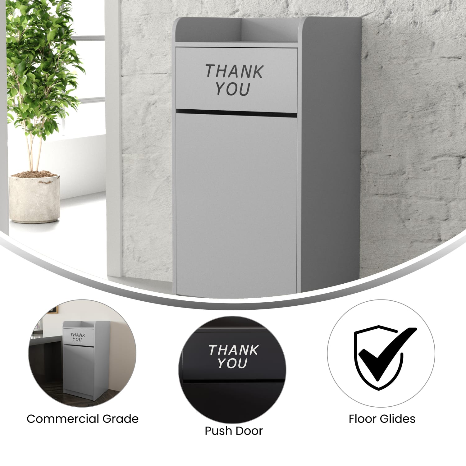 Flash Furniture Rectangular Wood Tray-Top Trash Receptacle, Gray - Image 4