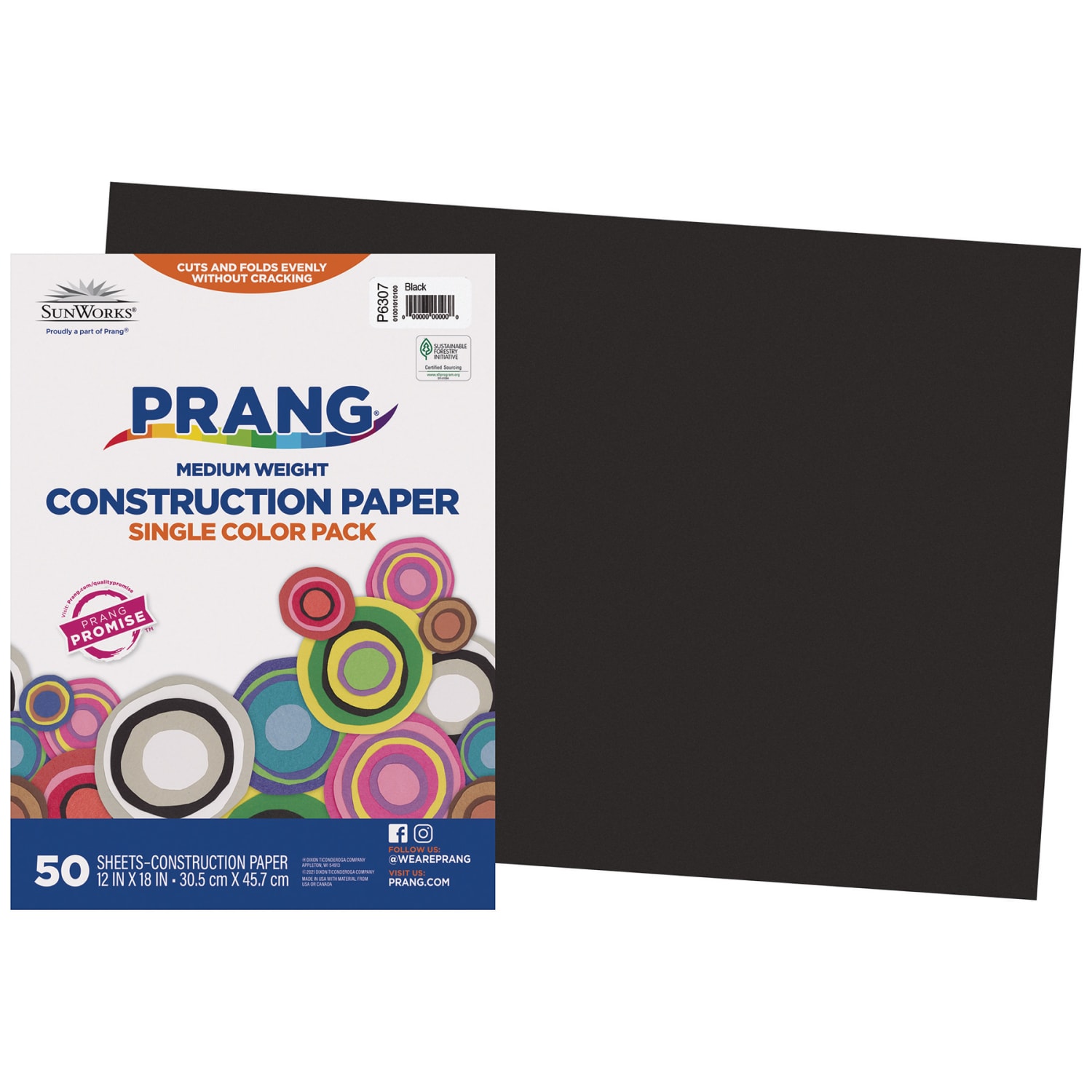 Prang Construction Paper, Medium Weight, 12in x 18in, Black, 50 Sheets Per Pack, Set Of 5 Packs - Image 3
