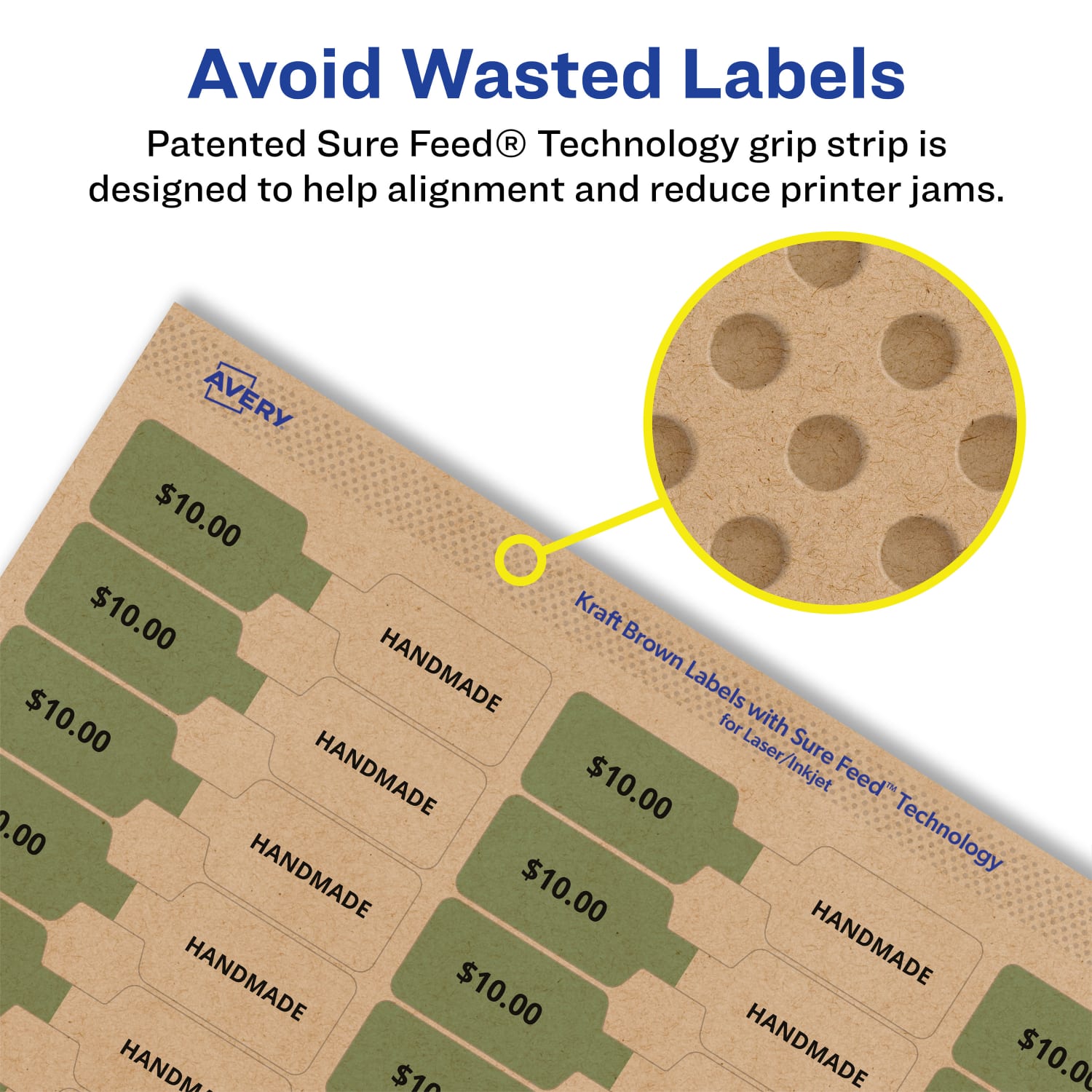 Avery Kraft Permanent Labels With Sure Feed, 94749-KMP50, Barbell, 1/2in x 2-1/2in, Brown, Pack Of 2,250 - Image 5