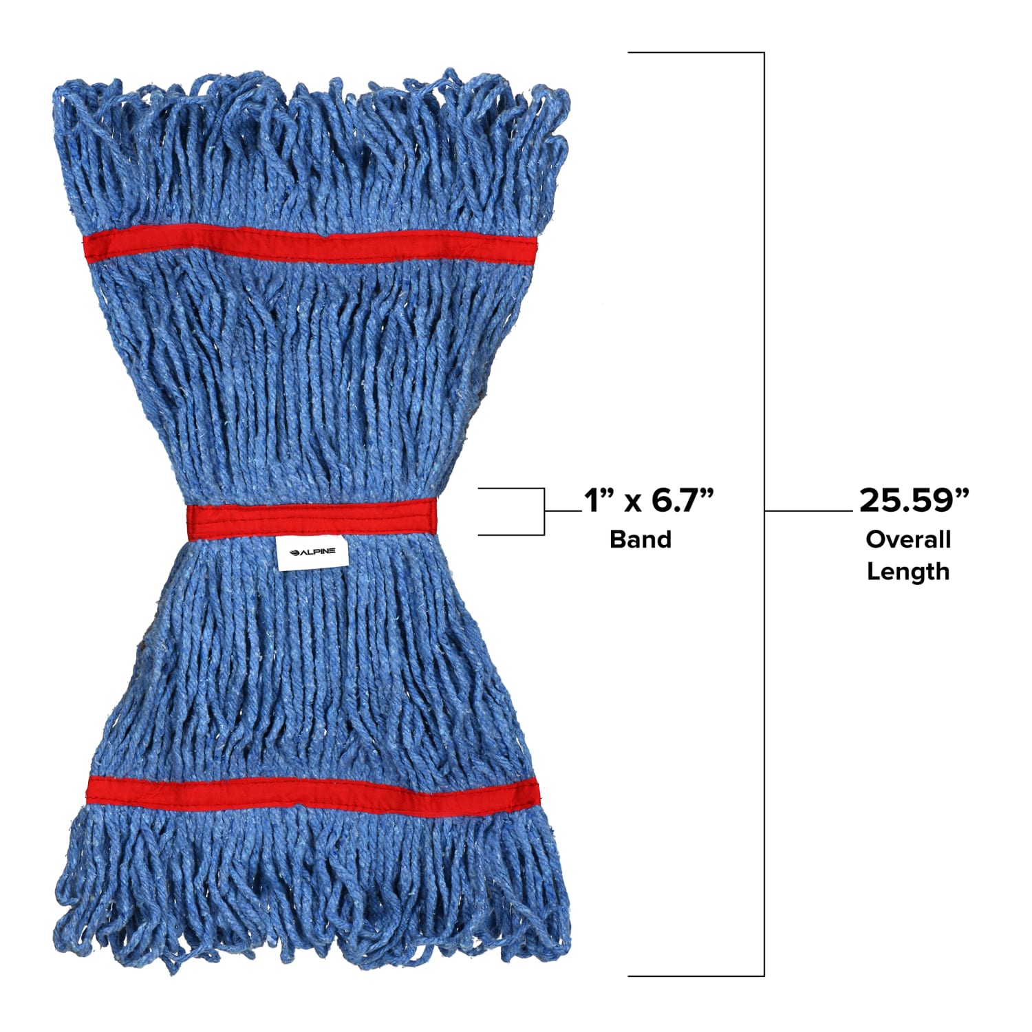 Alpine Industries Cotton Loop-End Mop Heads With 1in Head And Tail Bands, 16 Oz, Blue/Red, Set Of 12 Heads - Image 3