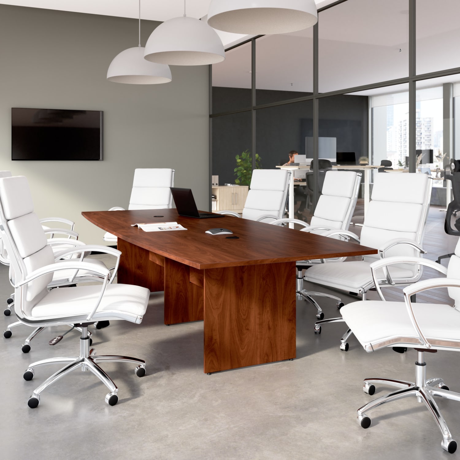 Bush Business Furniture 120-inch Office Conference Table with Wood Base, Hansen Cherry, Standard Delivery