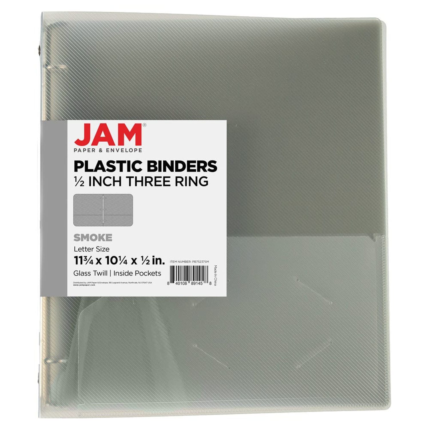 JAM PAPER 3 Ring Plastic Binder, 0.5 inch, Smoke Gray, Sold Individually - Image 3