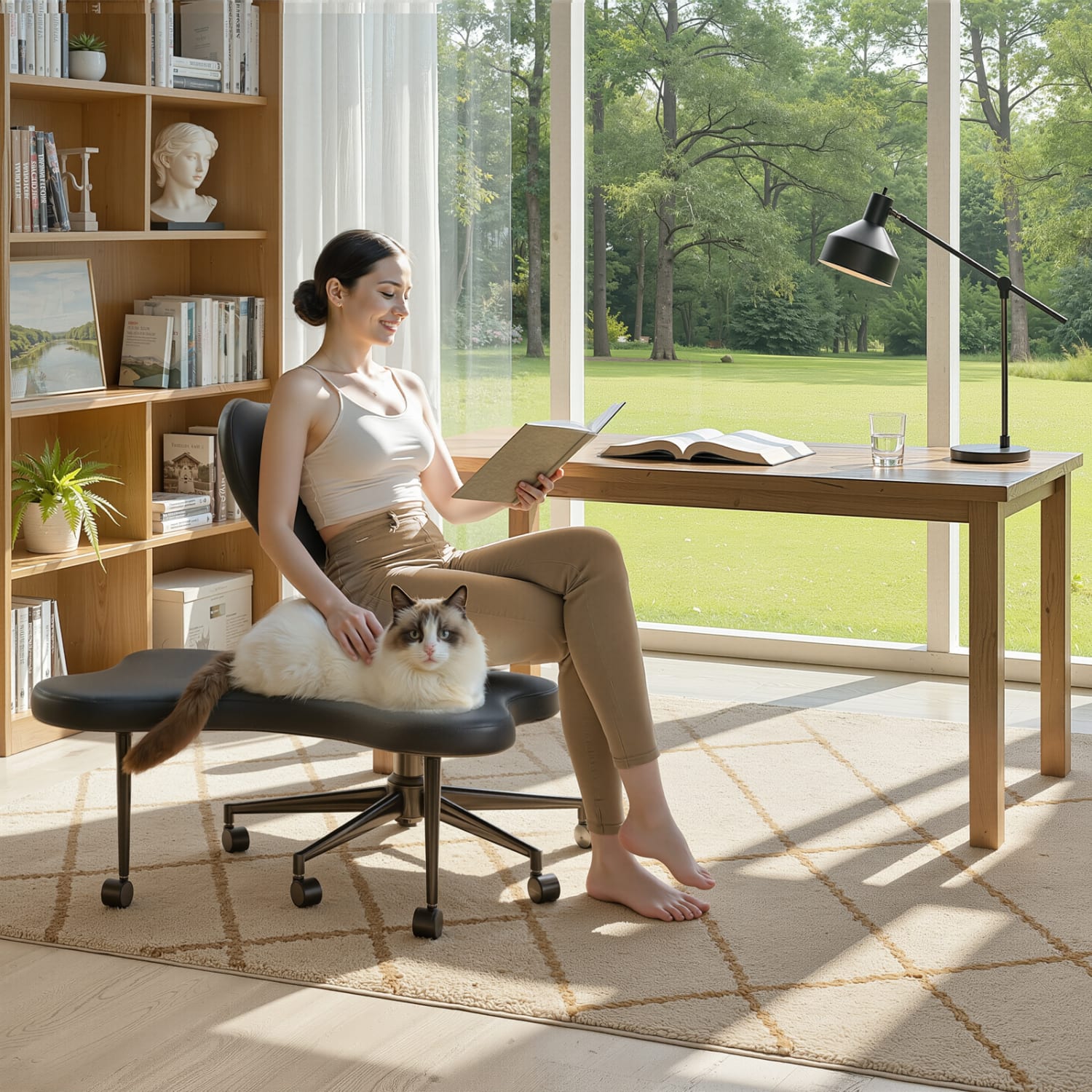 Pinmoco Ergonomic Fabric Mid-Back Cross-Legged Swivel Task Chair, Blue - Image 4