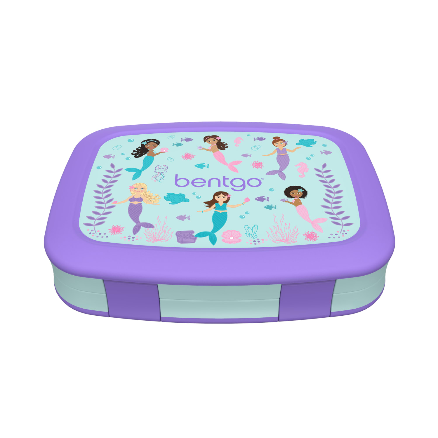 Bentgo Kids Prints 5-Compartment Lunch Box, 2inH x 6-1/2inW x 8-1/2inD, Mermaids In The Sea