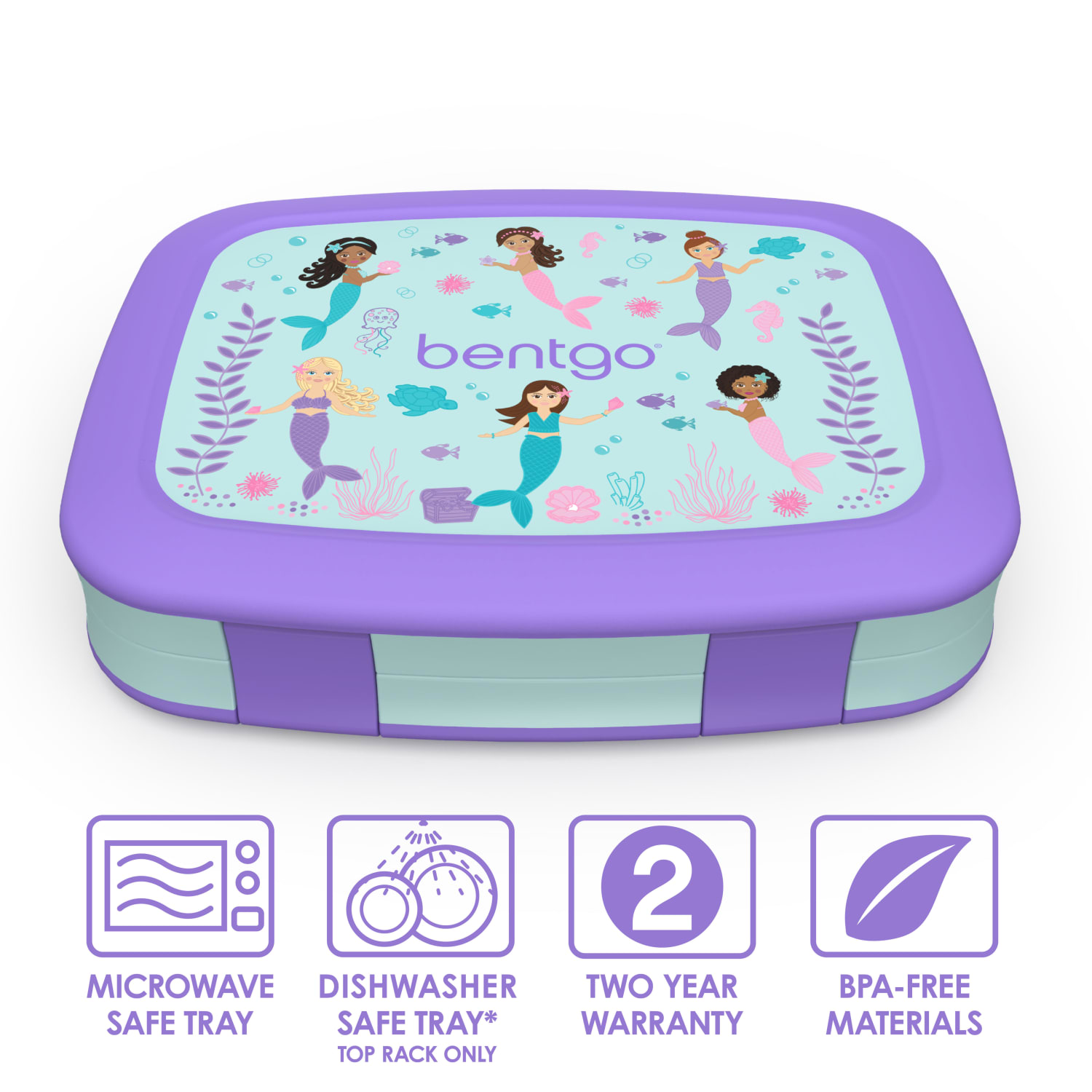 Bentgo Kids Prints 5-Compartment Lunch Box, 2inH x 6-1/2inW x 8-1/2inD, Mermaids In The Sea - Image 5