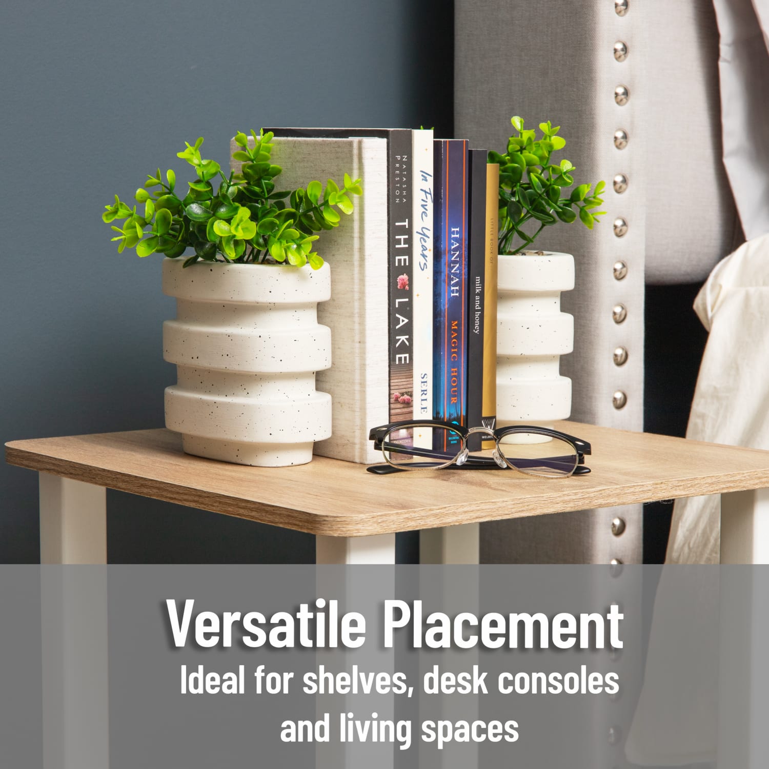 Mind Reader Ribbed Cement Planter Bookends, 5in x 3in, White, Total Qty 2 - Image 5