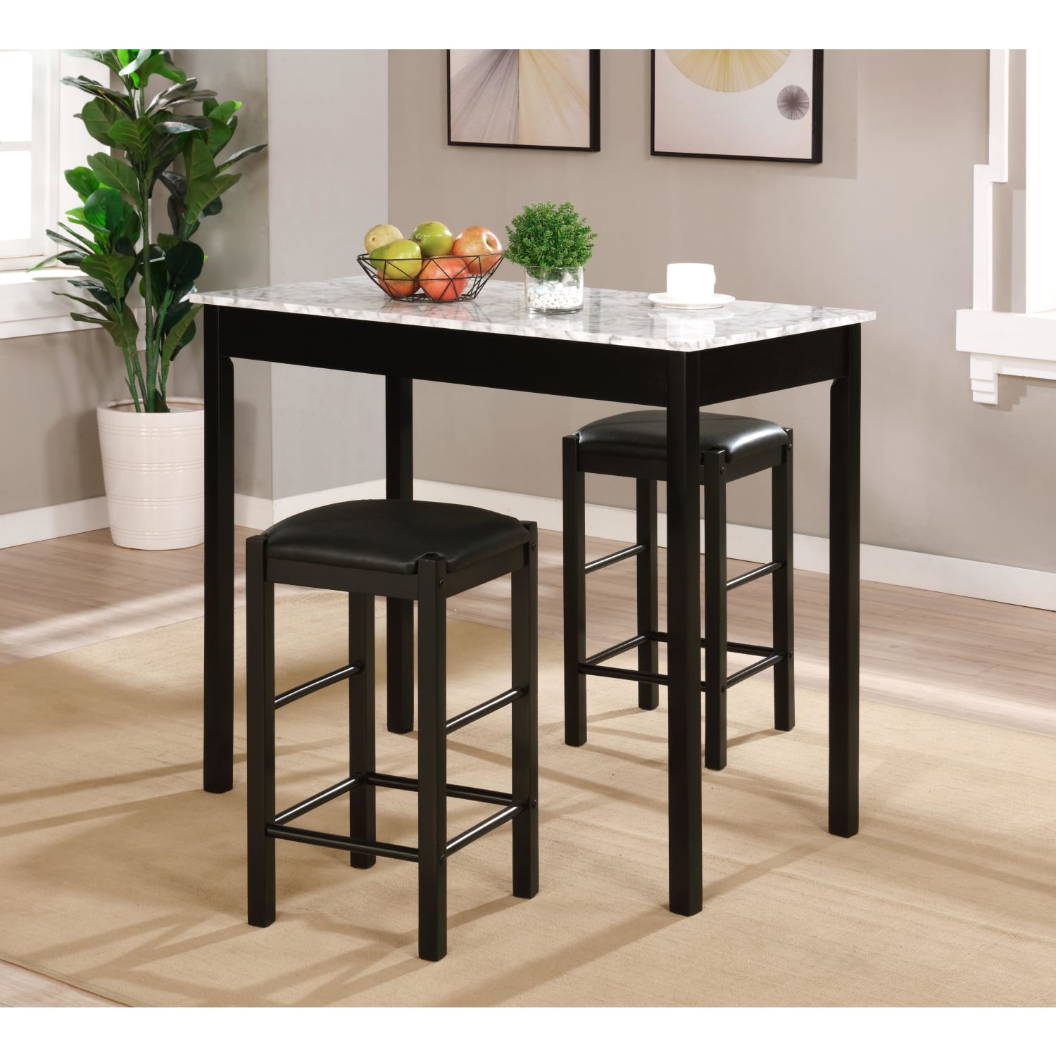 Linon Kent 3-Piece Tavern Set, 36inH x 22inW x 42inD, Black/White - Image 3