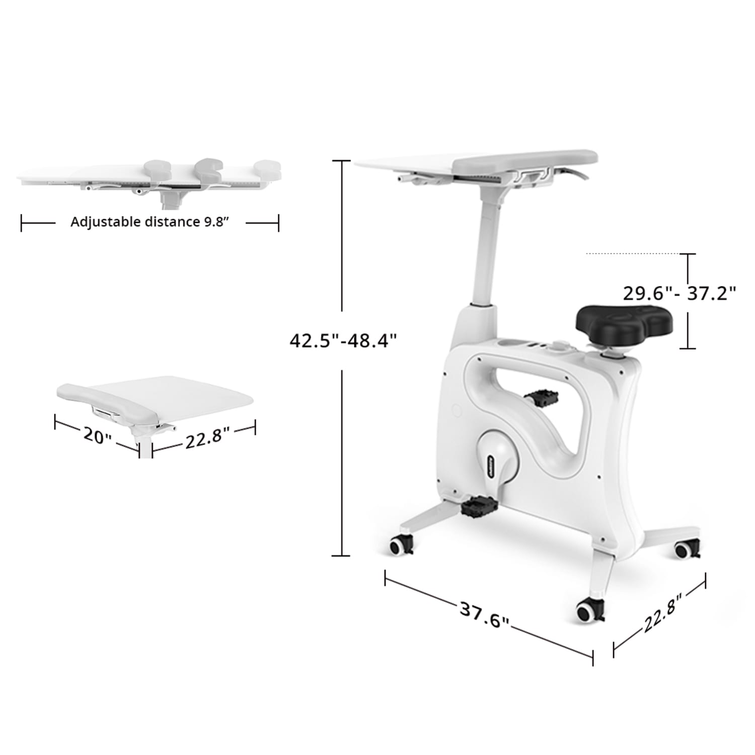 Flexispot V9 Desk Exercise Bike With Notebook Tray, White - Image 5