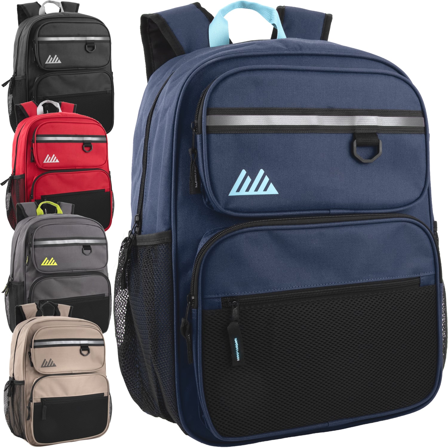 Summit Ridge Reflective Backpacks, Black/Blue/Red/Gray/Tan, Pack Of 24 Backpacks