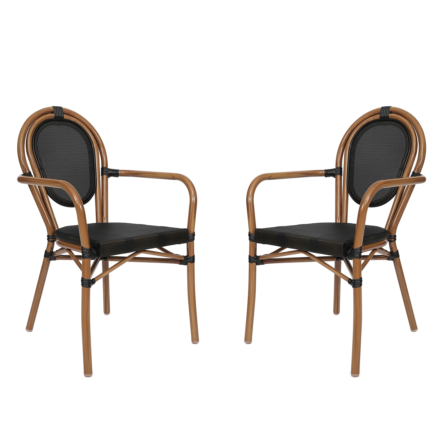Flash Furniture 2 Pack Marseille Indoor/Outdoor Commercial Thonet Bistro Stacking Chair with Arms, Black/Natural Frame -2SDA6422ATXTBKN