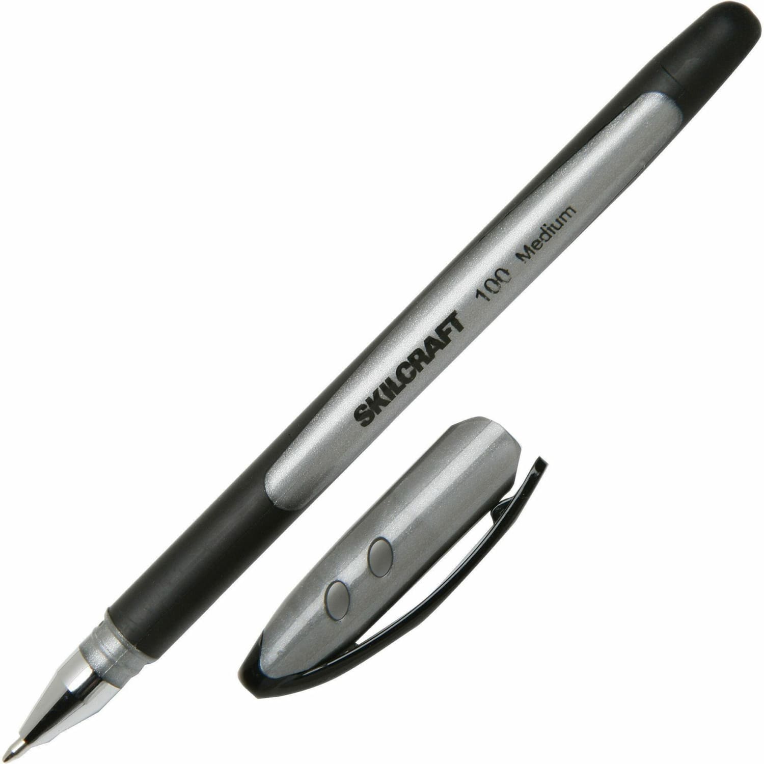 SKILCRAFT 100 Rubberized Stick Pens, Medium Point, Black Barrel, Black Ink, Pack Of 12 - Image 3