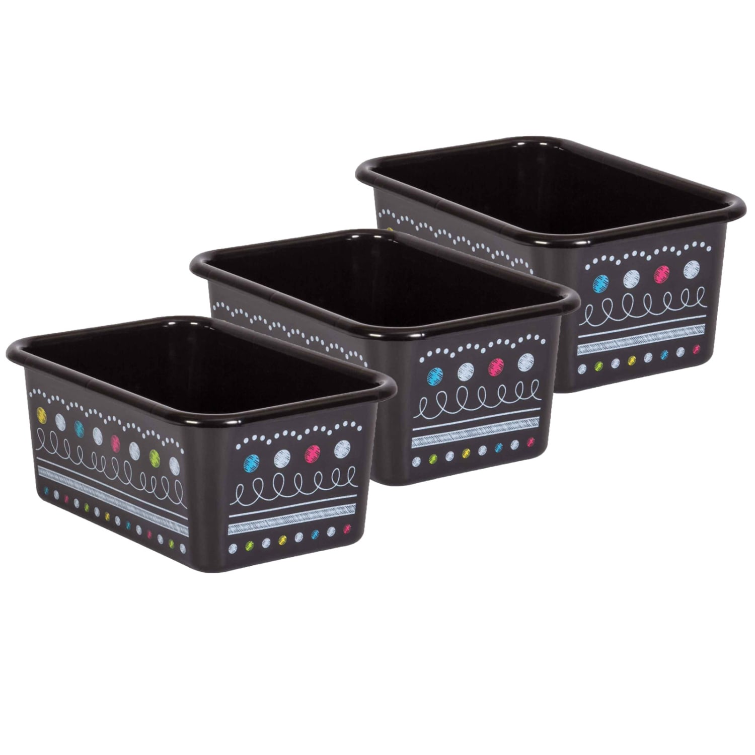 Teacher Created Resources Small Plastic Storage Bins, 5inH x 11-3/8inW x 7-3/4inD, Chalkboard Brights, Pack Of 3