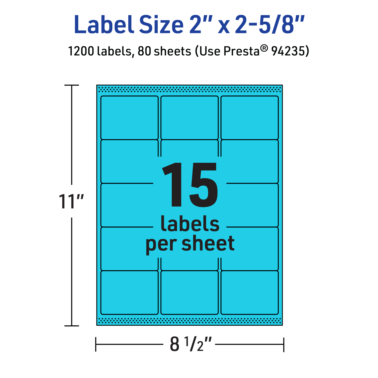 Avery Printable Labels With Sure Feed Technology, 94235-BBP80, Rectangle, 2in x 2-5/8in, Matte Bright Blue, Pack of 1200 - Image 6