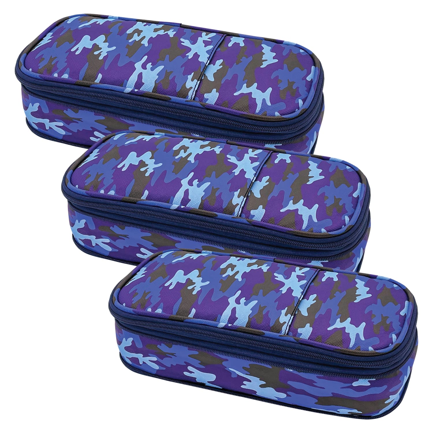 Teacher Created Resources Pencil Cases, 2-1/2inH x 4-1/4inW x 9inD, Blue Camo, Pack Of 3 Cases