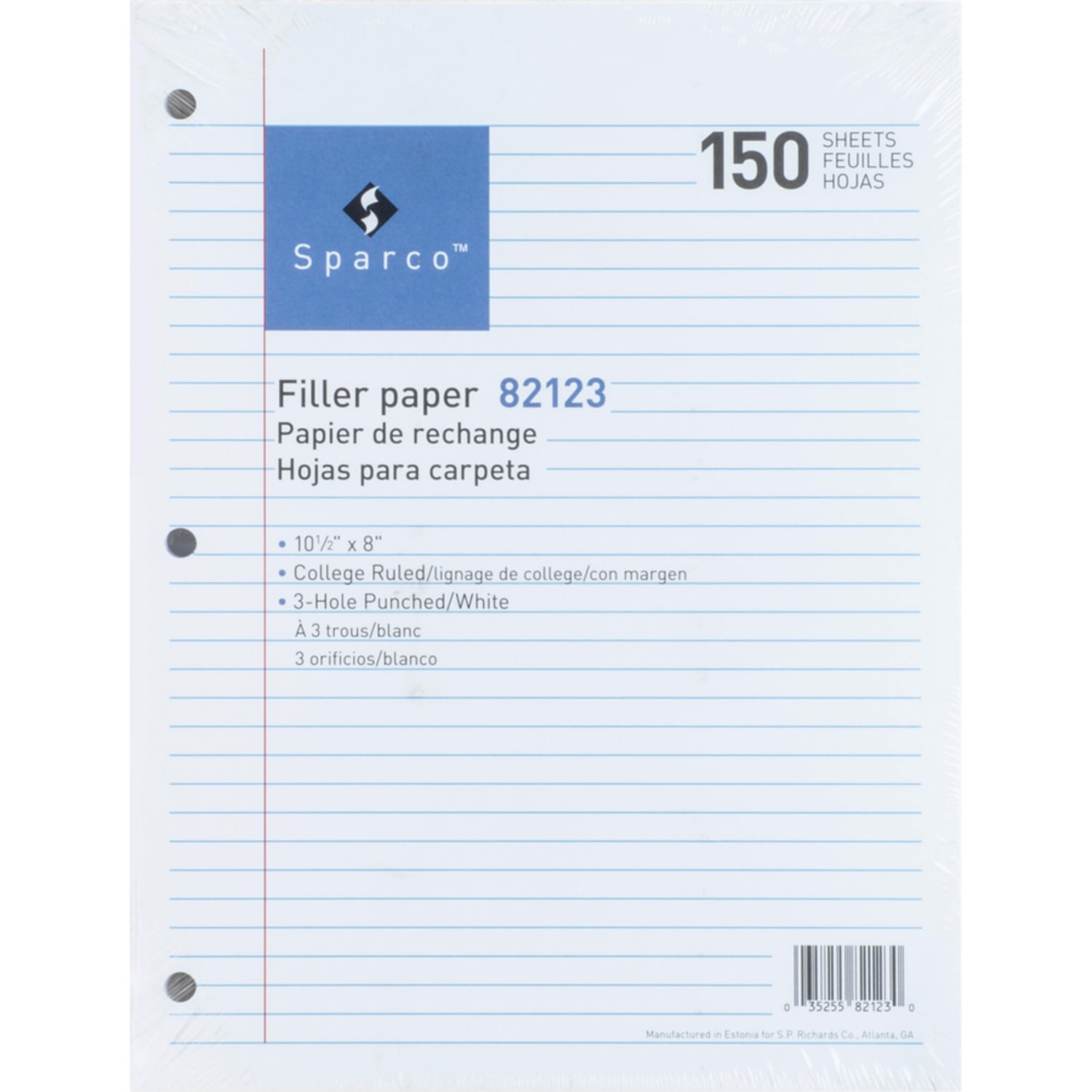 Sparco 3HP Notebook Filler Paper - 1800 Sheets - College Ruled - 16 lb Basis Weight - 8in x 10 1/2in - White Paper - 1800 / Bundle - Image 3