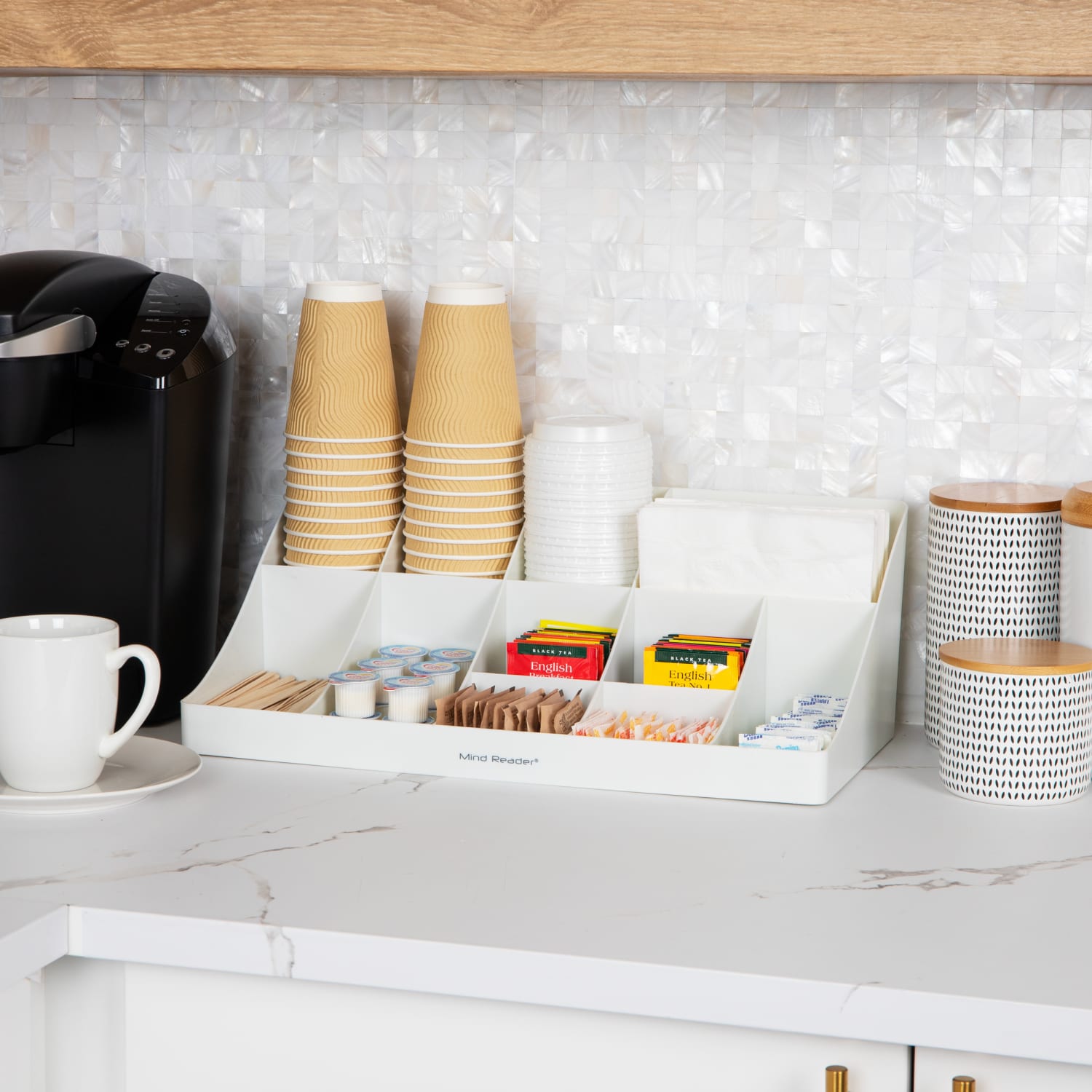 Mind Reader 11 Compartment Coffee Condiment Organizer, 6 5/8inH x 9-1/2inW x 17 -3/16inD, White - Image 3