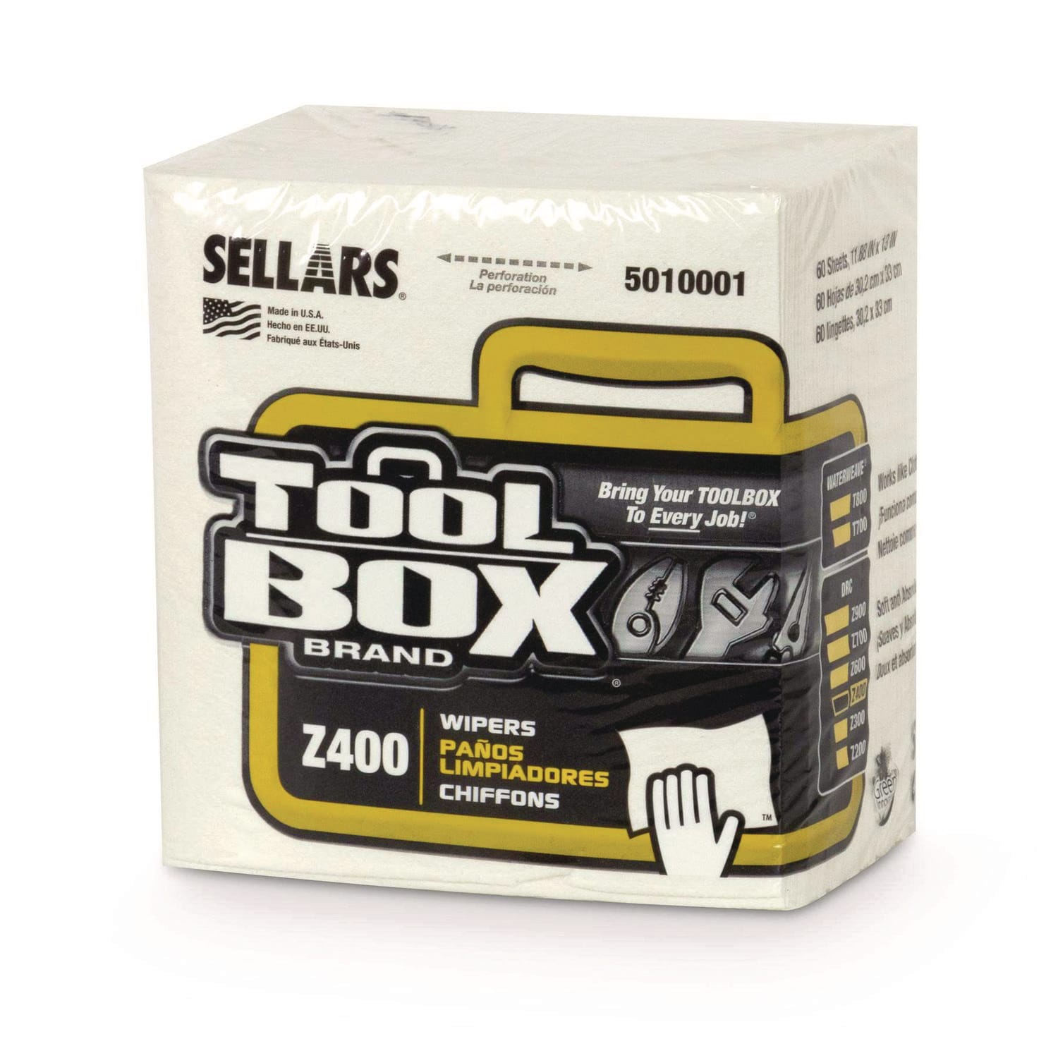 TOOLBOX Z400 Quarterfold Wipers, 1-Ply, 11.87 x 13, White, 60 Sheets per Pack,  12 Packs