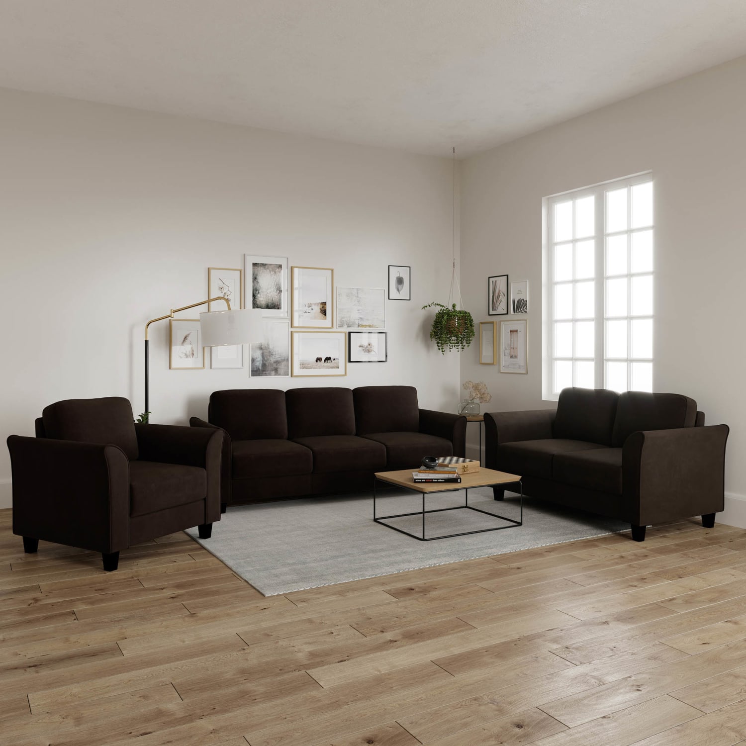 Lifestyle Solutions Winslow Sofa with Curved Arms, Coffee - Image 3