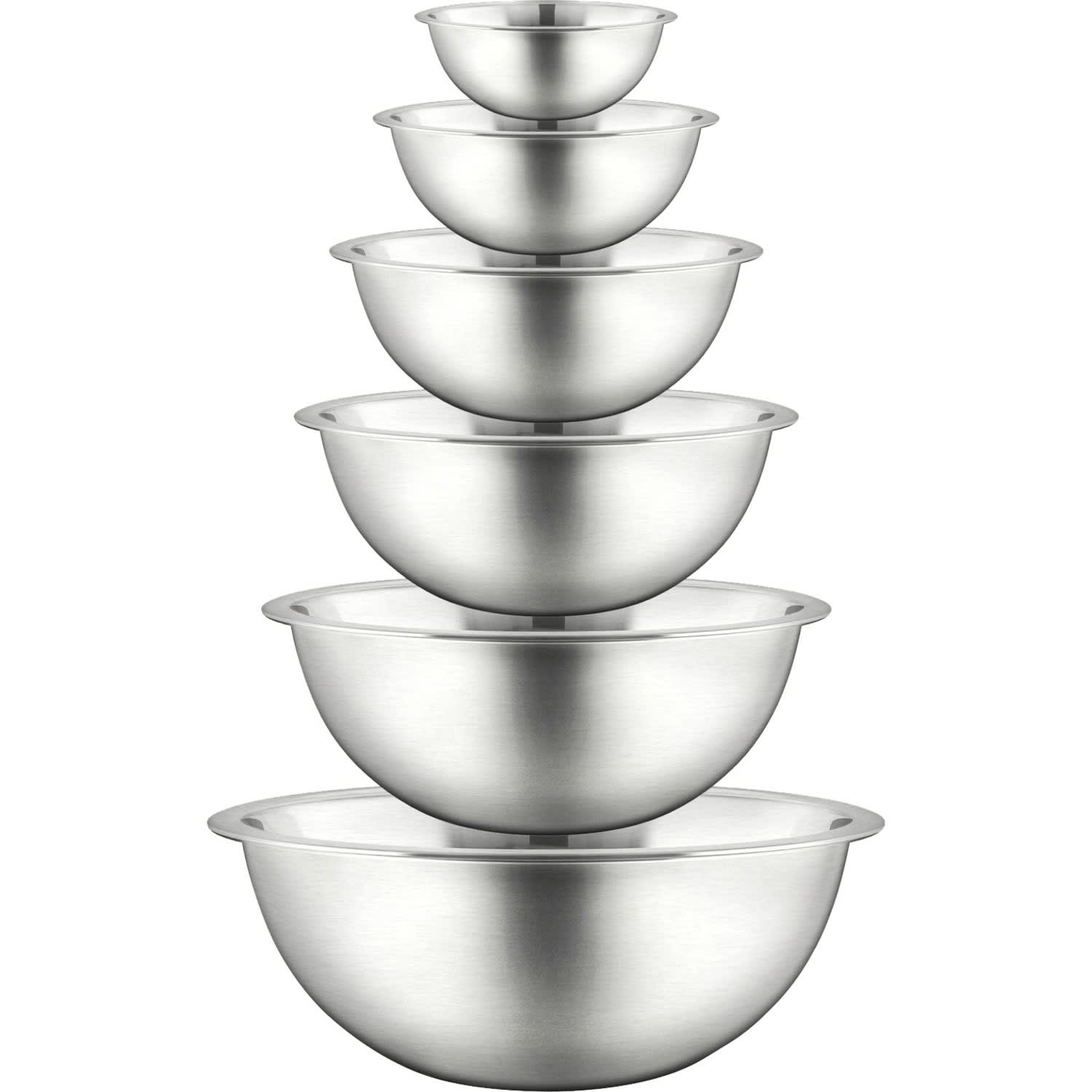 NutriChef Kitchen Mixing Bowls - Food Mixing Bowl Set, Stainless Steel (6 Bowls) - Mixing, Serving, Marinating - Dishwasher Safe - Stainless Steel - Mirror Polished - Stainless Steel, Metal Body - 1 Set