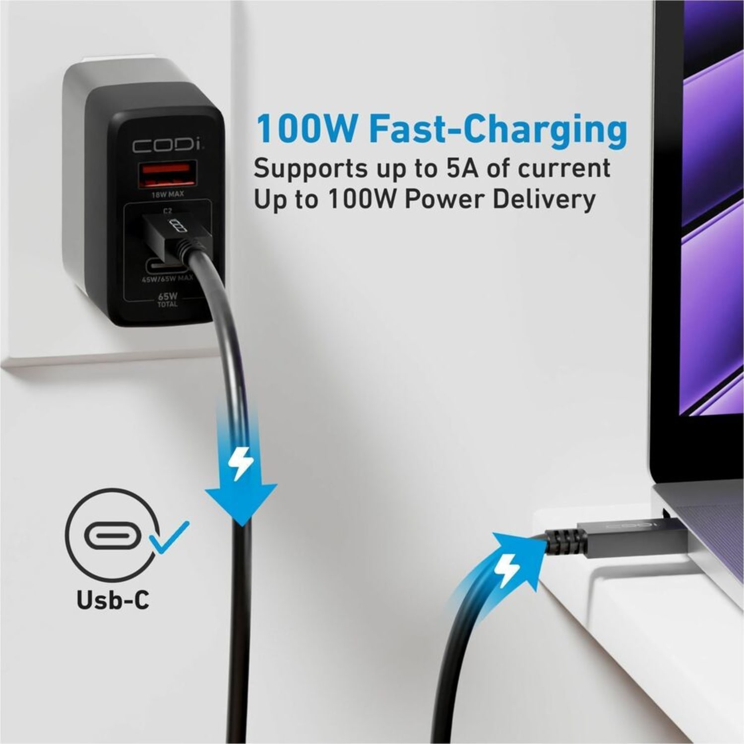 CODi 3ft Full Feature USB-C to USB-C Cable - power delivery (PD), data transfer, video output - Image 4