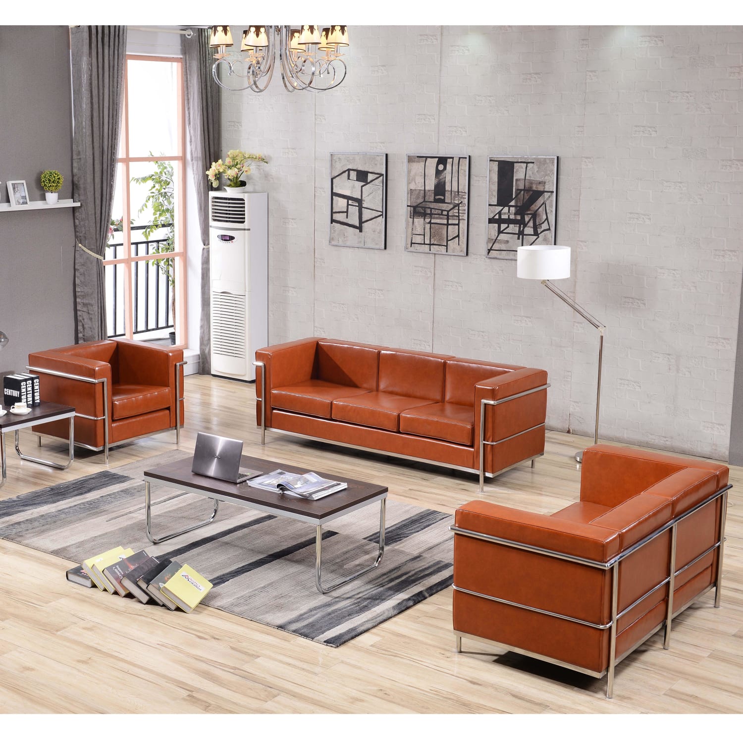 Flash Furniture HERCULES Regal Series Reception Set in LeatherSoft Cognac PopularChairscom