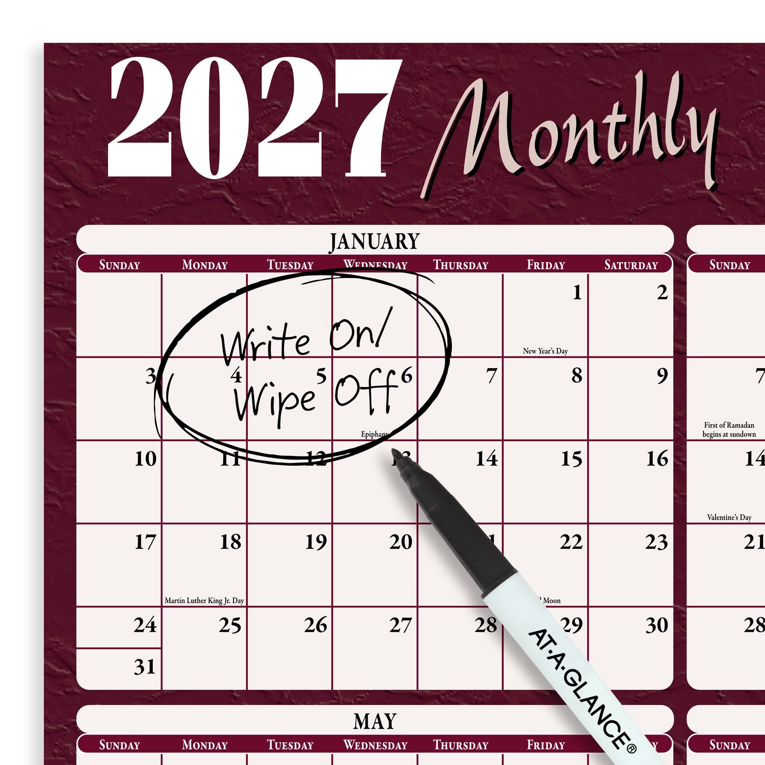 AT-A-GLANCE 2027 Horizontal Reversible Erasable Yearly Wall Calendar, Red and Blue, Extra Large, 48in x 32in - Image 6