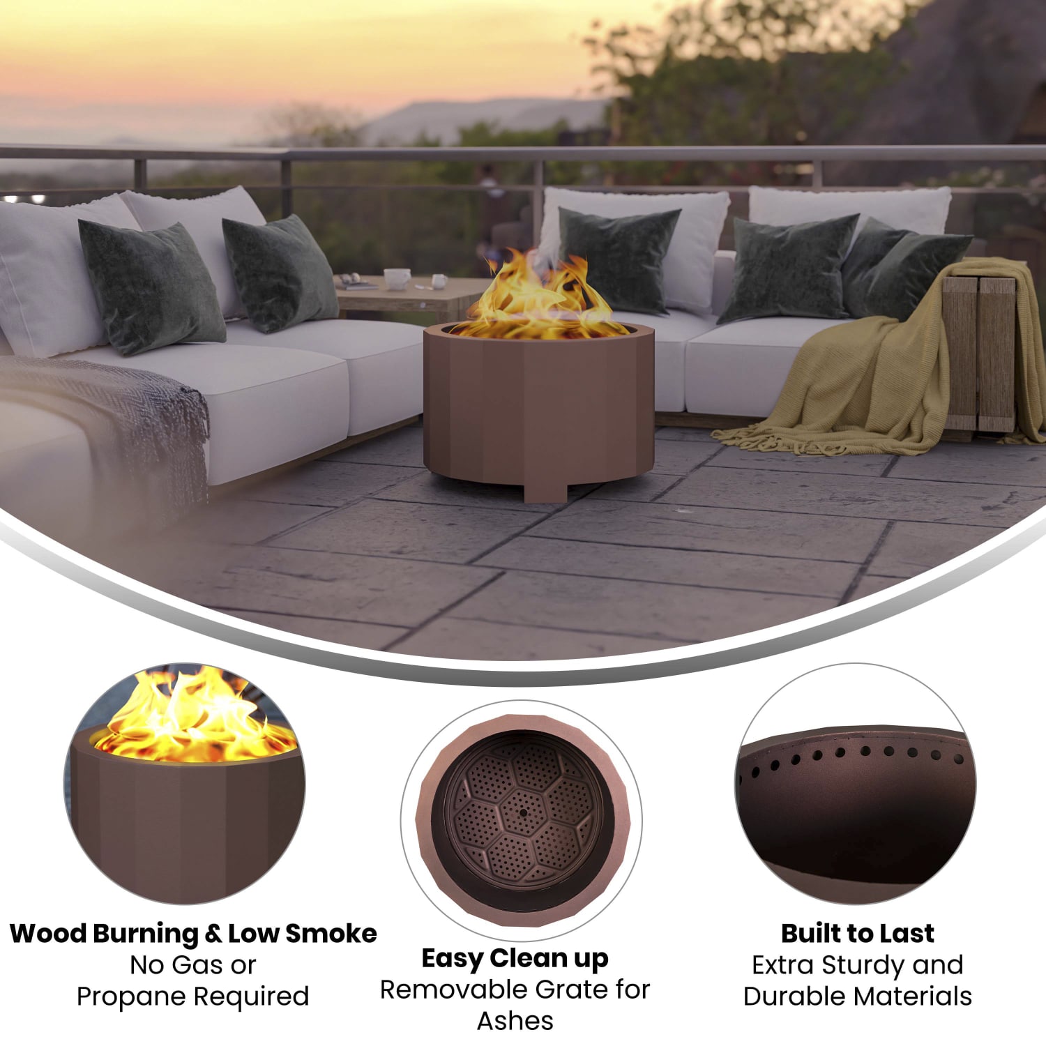 Flash Furniture Titus Commercial Grade Smokeless Outdoor Firepit With Waterproof Cover, 17-3/4inH x 27inW x 27inD, Bronze - Image 4