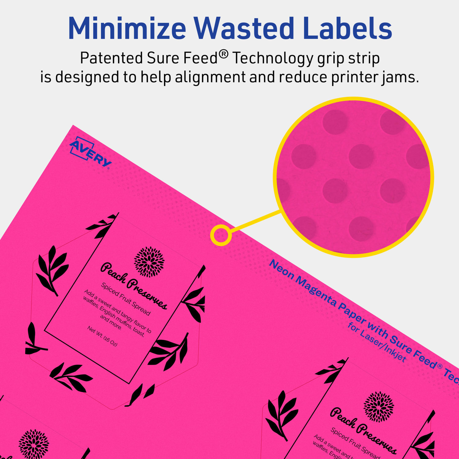 Avery Print-To-The-Edge Labels With Sure Feed Technology, 94121-NMP40, Hexagon, 2-1/2in x 2-57/64in, Matte Neon Magenta, Pack of 240 - Image 5