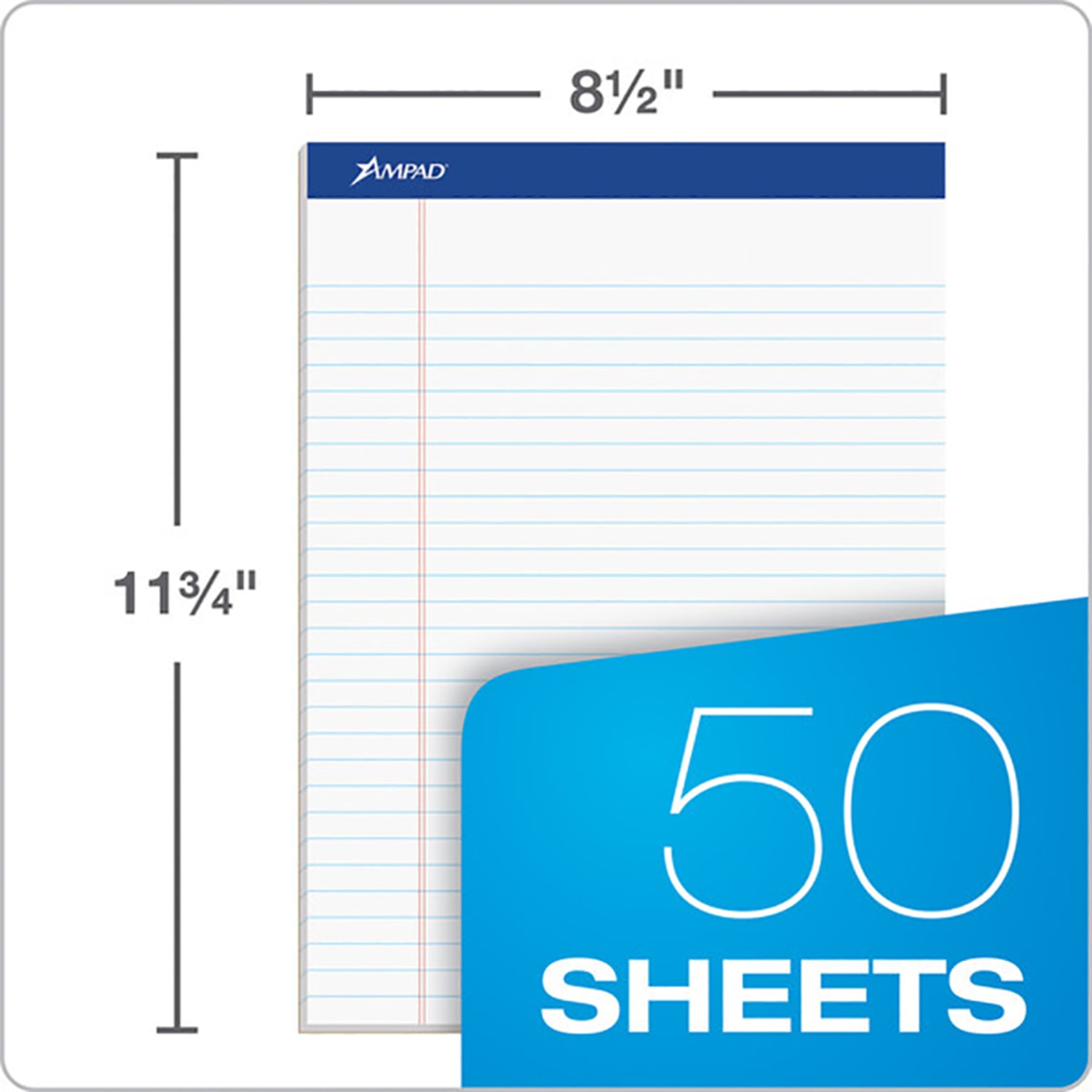 Ampad Basic Micro Perforated Writing Pads, 50 Sheets, Stapled, Wide Ruled, 8 1/2in x 11 3/4in, White Paper, Pack Of 12 - Image 3