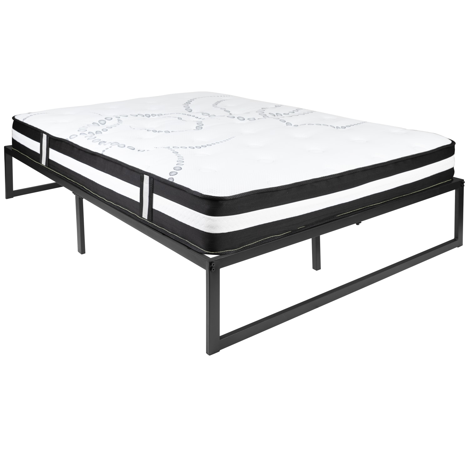 Flash Furniture 14in Metal Platform Bed Frame With 12in Pocket Spring Mattress, Full, Black - Image 3