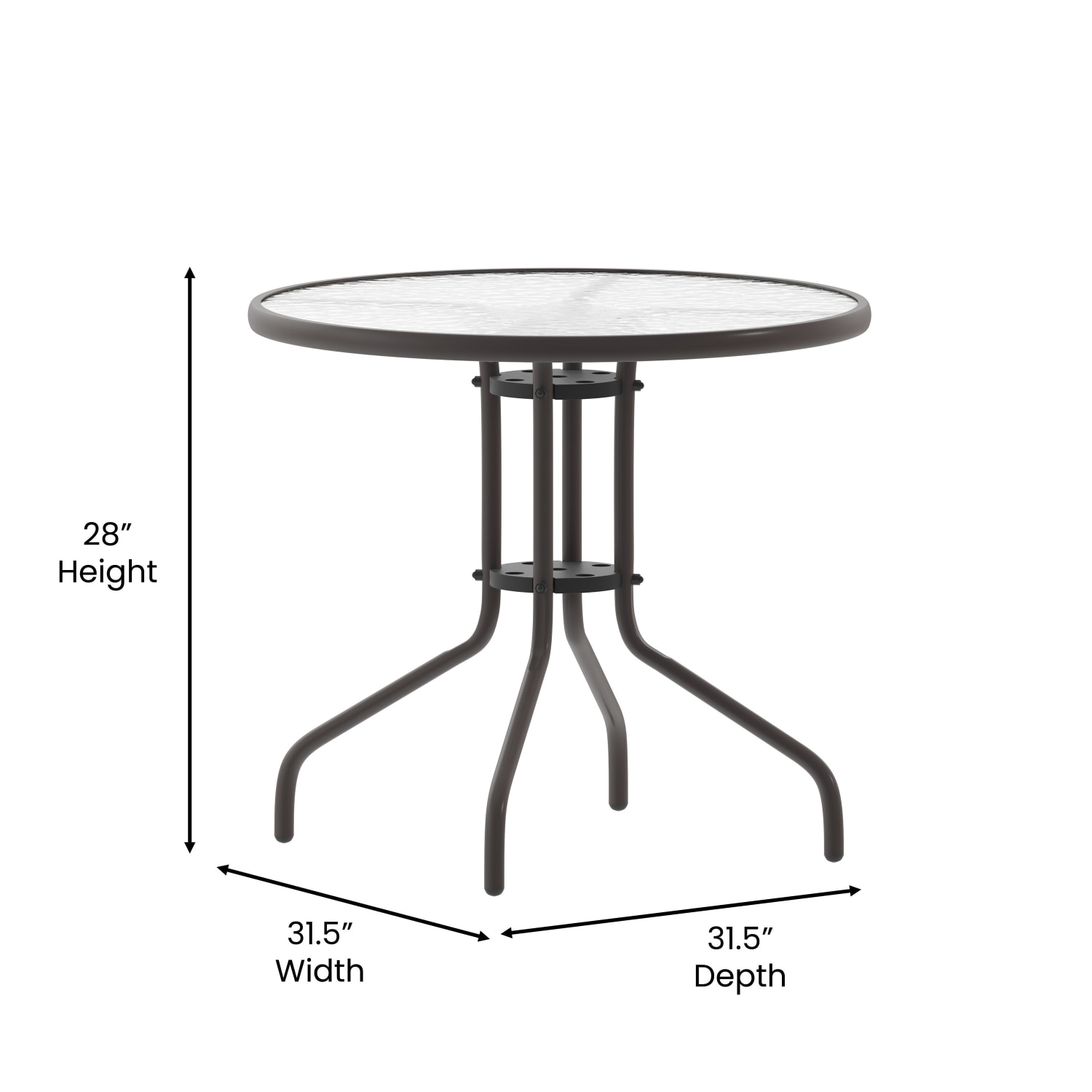 Flash Furniture Bellamy Round Tempered Glass Metal Outdoor Furniture Table, 28inH x 31-1/2inW x 31-1/2inD, Clear/Bronze - Image 6
