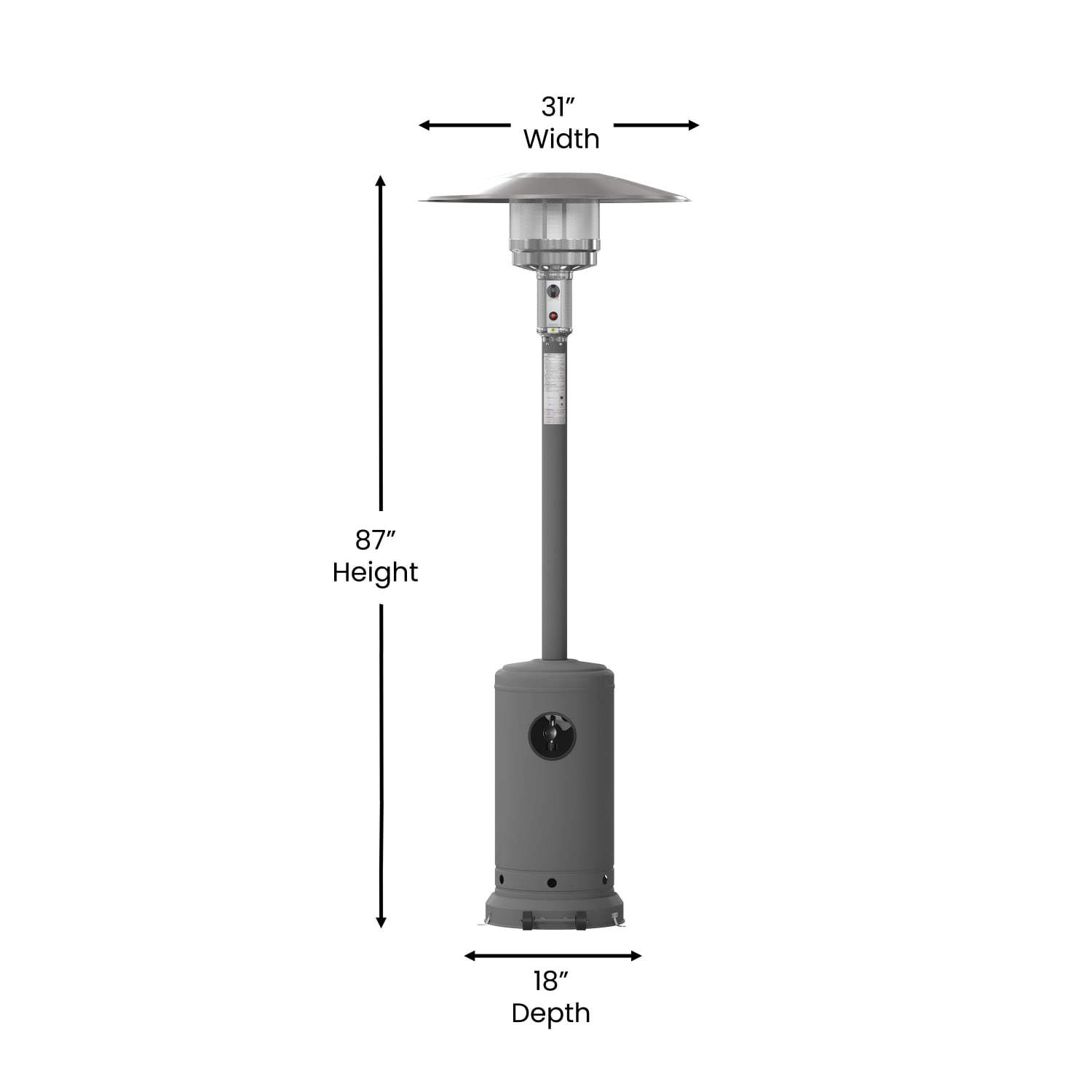 Flash Furniture Sol Patio Outdoor Propane Heater with Wheels, 87inH x 31inW x 18inD, Slate Gray - Image 6