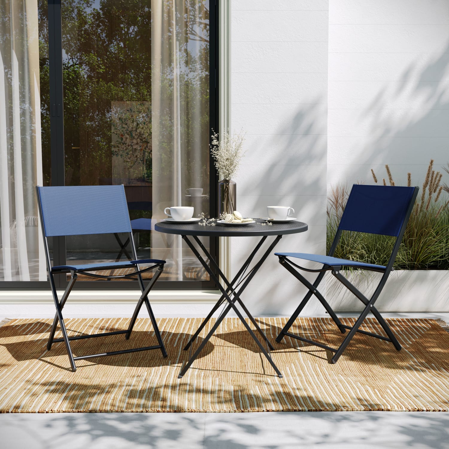 Flash Furniture Brazos Set of 2 Commercial Grade Indoor/Outdoor Folding Chairs with Flex Comfort Material Backs and Seats and Metal Frames, Navy - Image 4