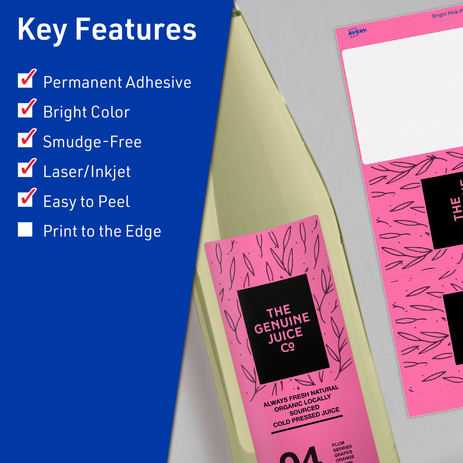 Avery Printable Labels With Sure Feed Technology, 94251-BPP20, Rectangle, 3-1/4in x 8-3/8in, Matte Bright Pink, Pack of 60 - Image 3