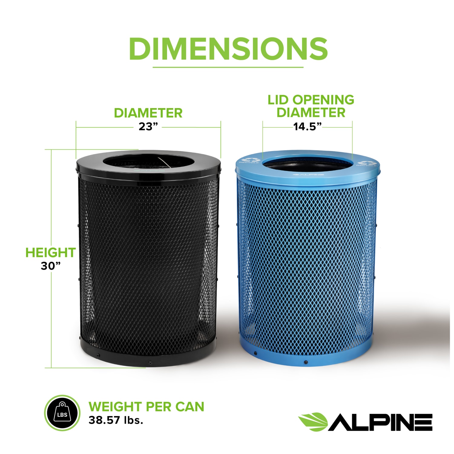 Alpine 36 Gallon Round Diamond Steel Trash Can with Flat Lid and Insert Liner, Black and Blue, 2 Pack - Image 4