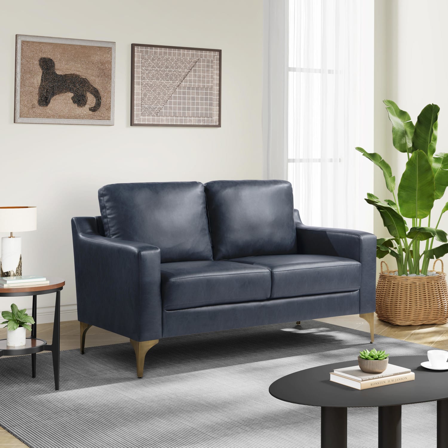 Serta Florence Faux Leather Loveseat, 35inH x 55-1/2inW x 33-1/2inD, Navy - Image 3