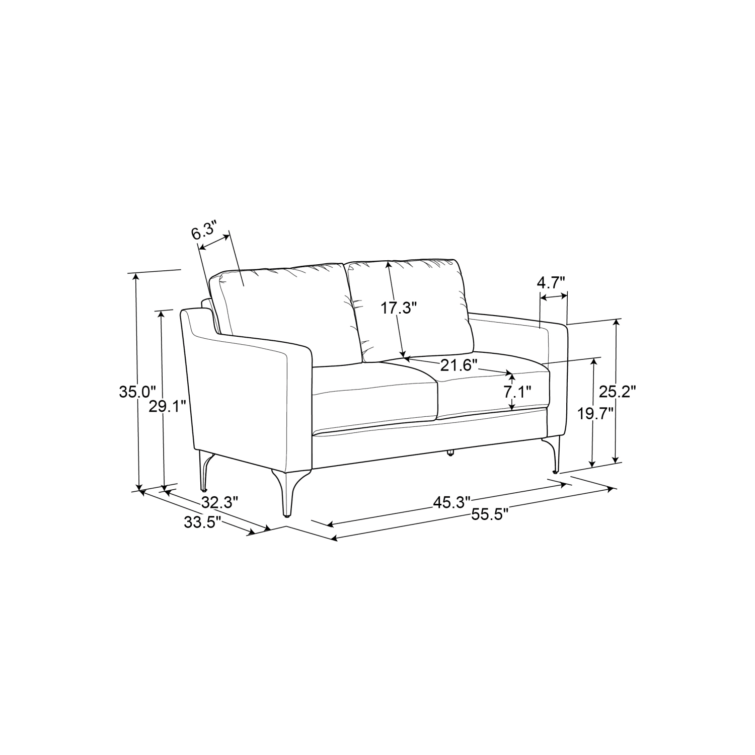 Serta Florence Faux Leather Loveseat, 35inH x 55-1/2inW x 33-1/2inD, Navy - Image 12