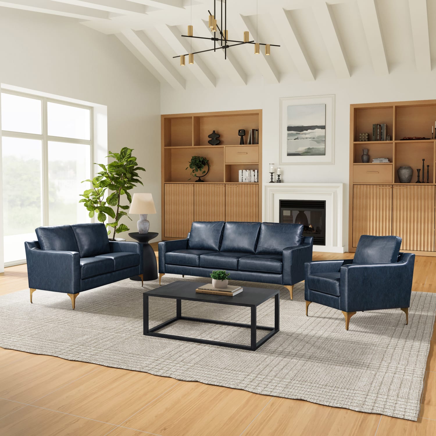 Serta Florence Faux Leather Loveseat, 35inH x 55-1/2inW x 33-1/2inD, Navy - Image 13
