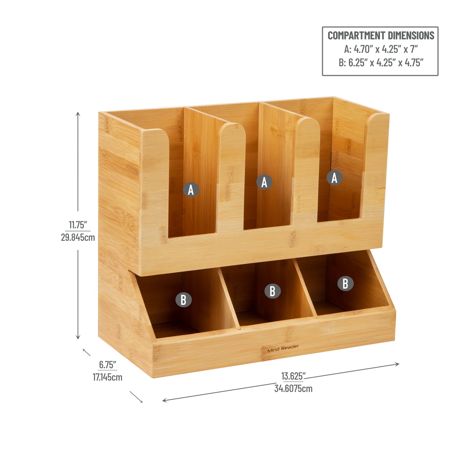 Mind Reader 6-Compartment 2-Tier Condiment Organizer, 11-1/2inH x 6-3/4inW x 13-31/50inD, Brown - Image 4
