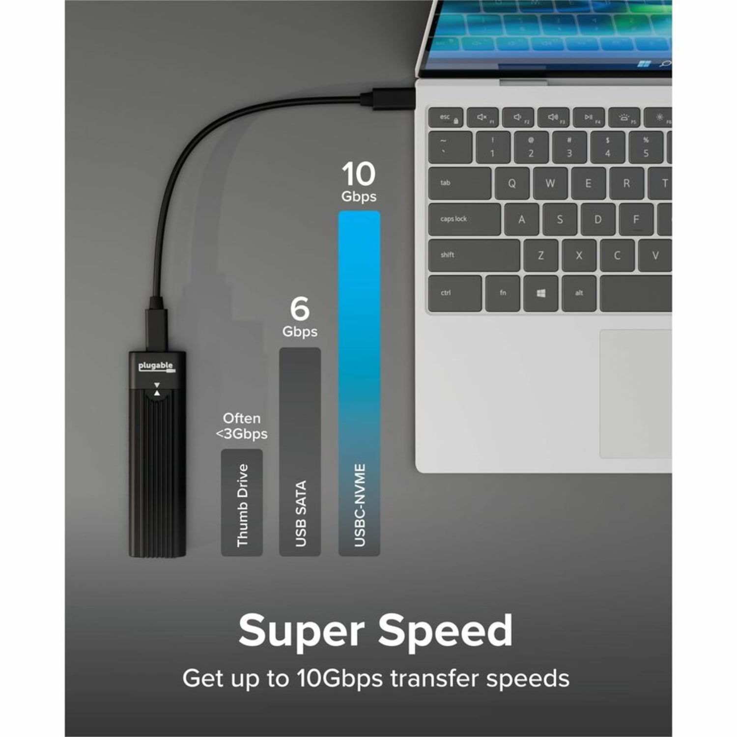 Plugable USB C to M.2 NVMe Tool-free Enclosure USB C and Thunderbolt 3 Compatible up to USB 3.1 Gen 2 Speeds (10Gbps). - USBCNVME - Image 6