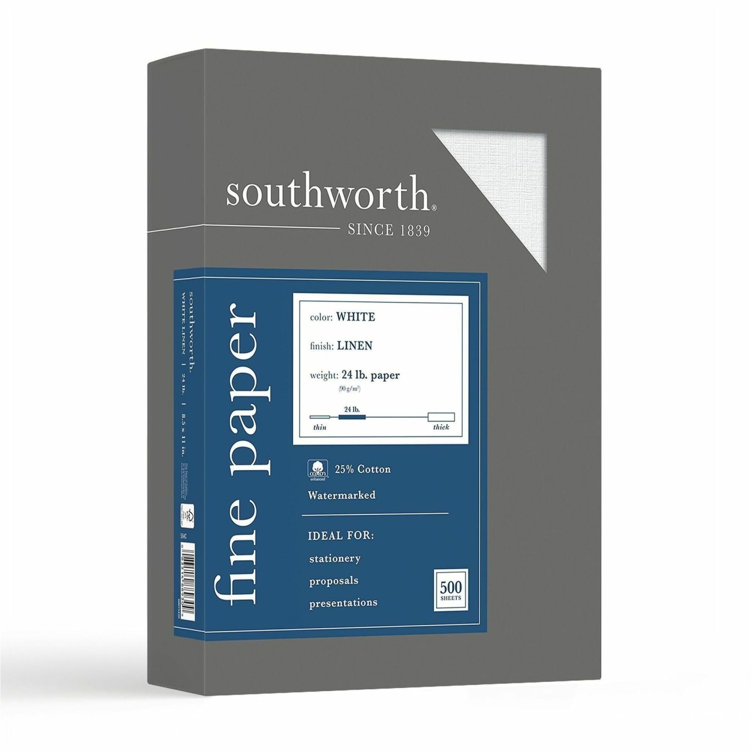 Southworth 25% Cotton Linen Business Paper, White, Letter (8.5in x 11in), 500 Sheets Per Ream, 24 Lb, 94 Brightness - Image 5
