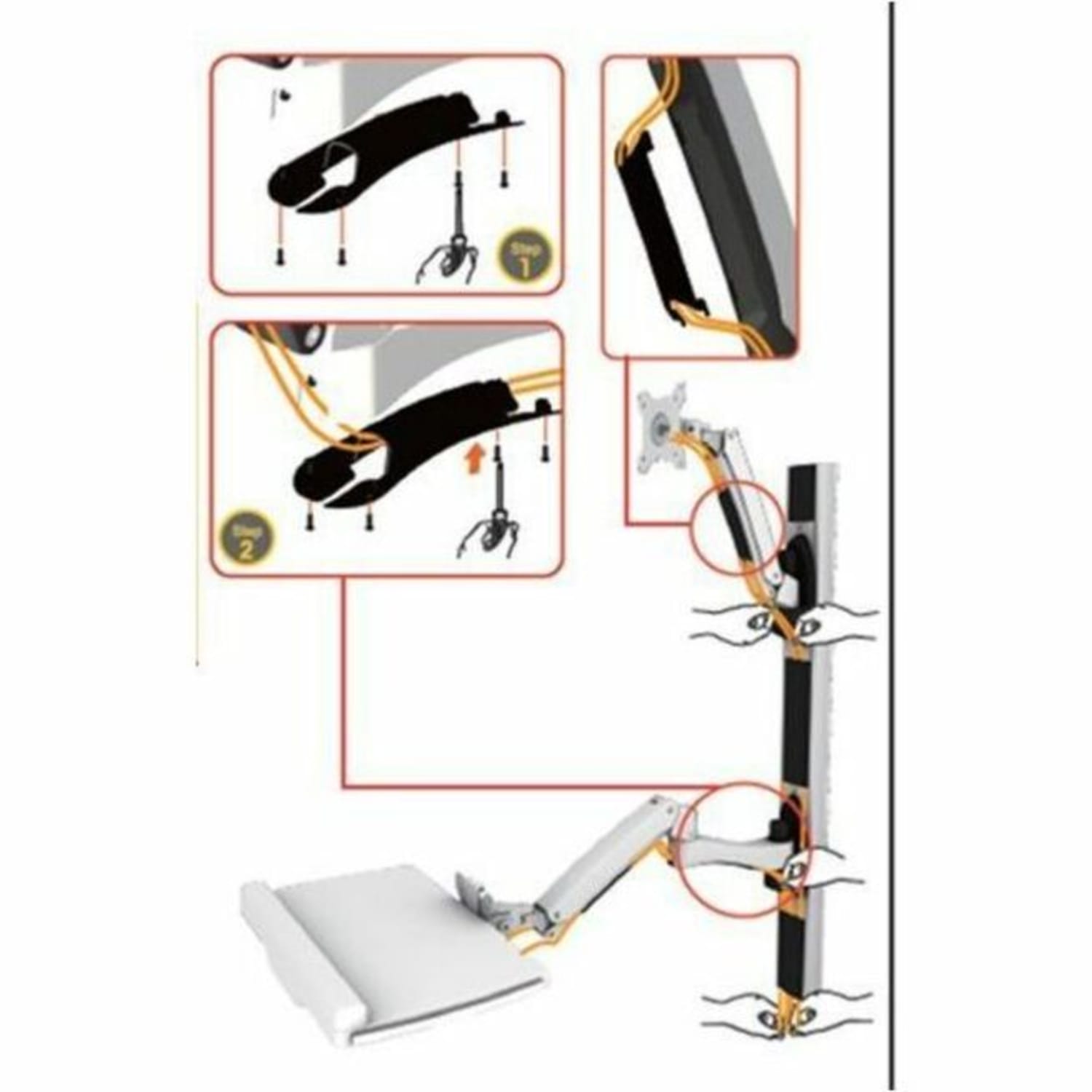 Amer Wall Mount for Keyboard, CPU, Mouse, Flat Panel Display, Curved Screen Display - TAA Compliant - 32in Screen Support - 39.68 lb Load Capacity - 75 x 75, 100 x 100 - VESA Mount Compatible - Steel, Aluminum Alloy, Plastic - 1 - Image 4