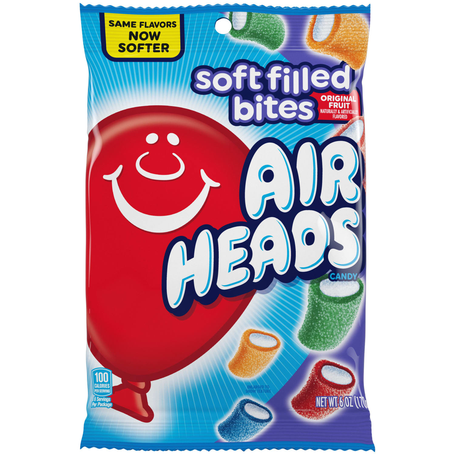 AirHeads Soft Filled Bites Peg Bags, 6 Oz, Pack Of 12 Bags
